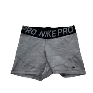 Nike Pro Women Large Shorts Athletic Gym Weightlifting LOGO Gray 3" In 26-10